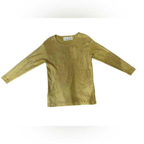 Vintage Sweaters - Gold Metallic Knit Sweater Lightweight Vintage 80s